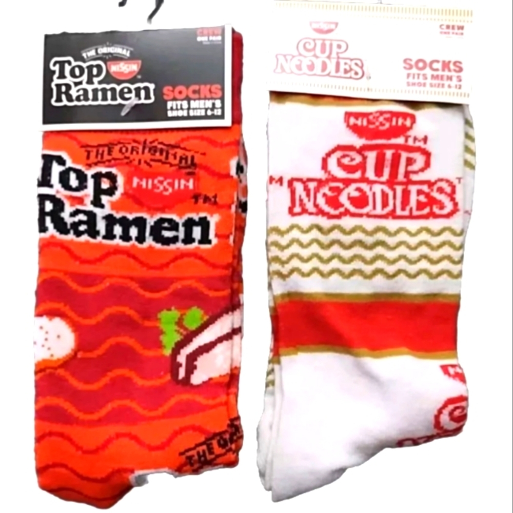2 Pair Novelty Socks Nissin Top Ramen Cup Of "Noodles" Mens Shoe Size 6-12 NWT